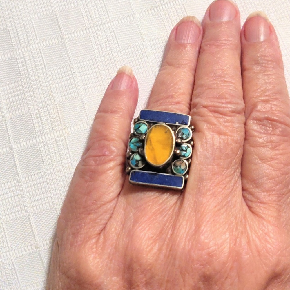 Turquoise, lapis natural Stone ring